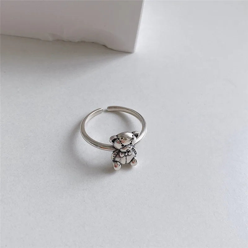 Anillo Retro de Oso de Plata