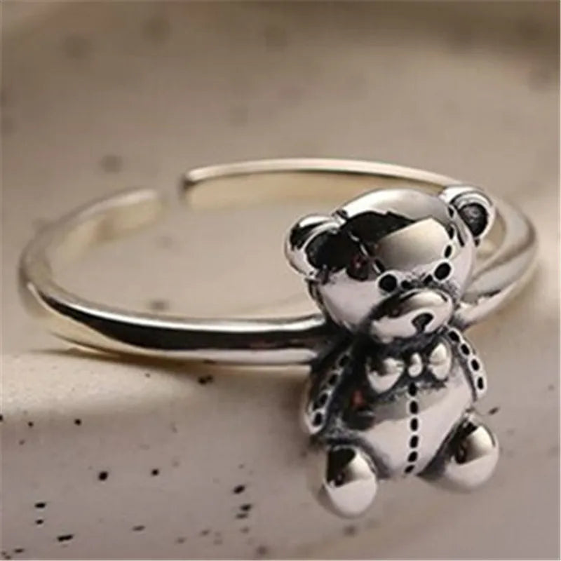 Anillo Retro de Oso de Plata