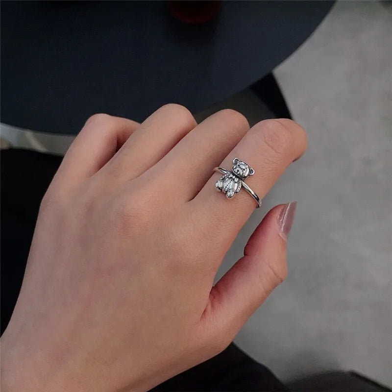 Anillo Retro de Oso de Plata