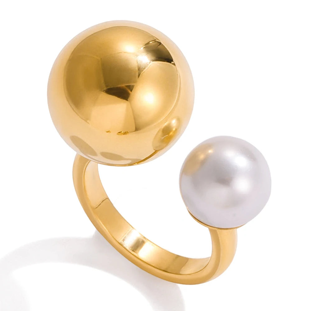 Anillo abierto con doble perla