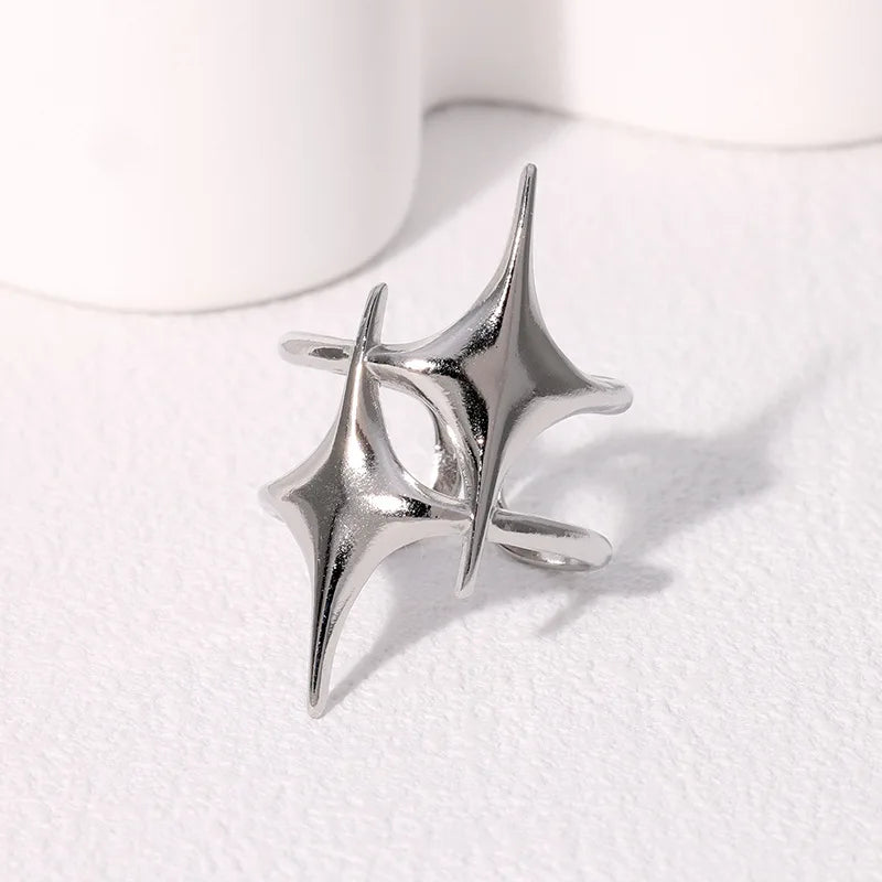 Anillo abierto doble estrellas plata