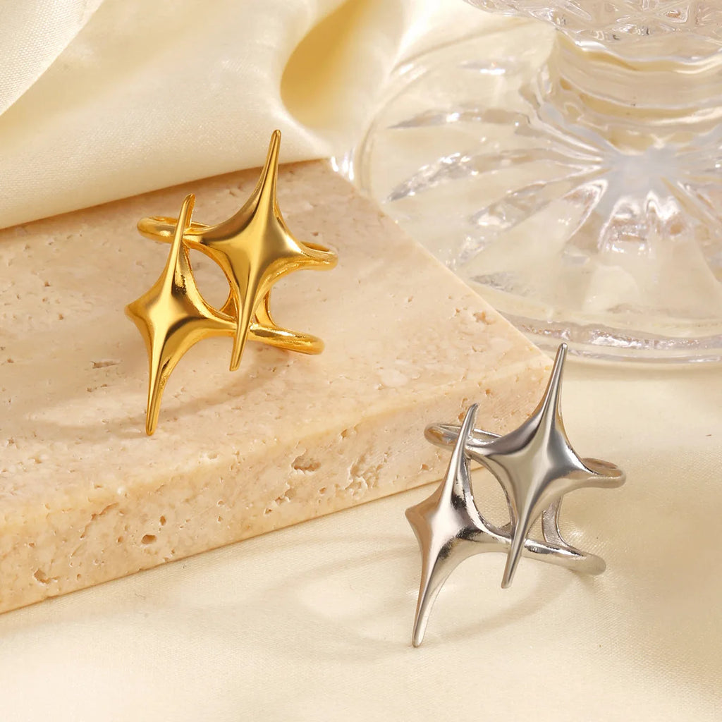 Anillo abierto doble estrellas oro