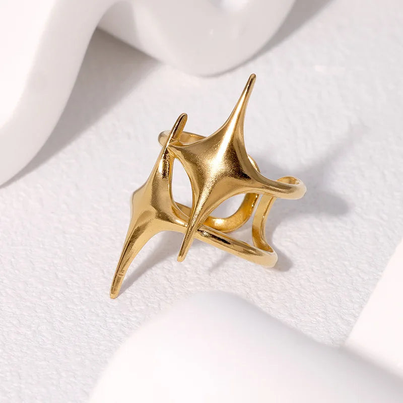 Anillo abierto doble estrellas oro