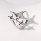 Anillo abierto doble estrellas plata