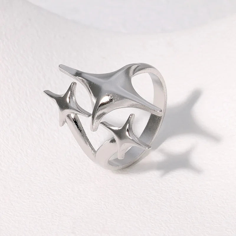 Anillo abierto doble estrellas plata