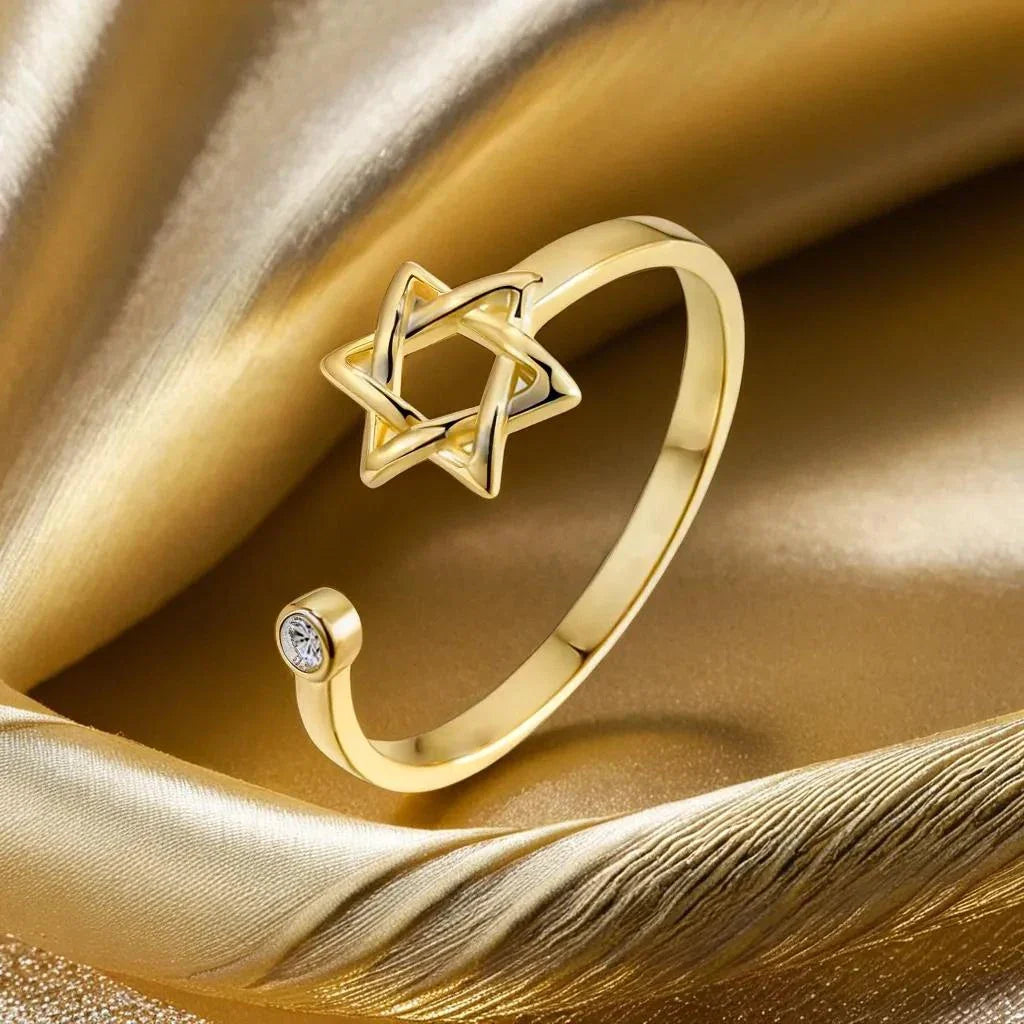 Anillo abierto para mujer con la <span data-glossary-id="StarOfDavid">Estrella de David</span> símbolo judío oro