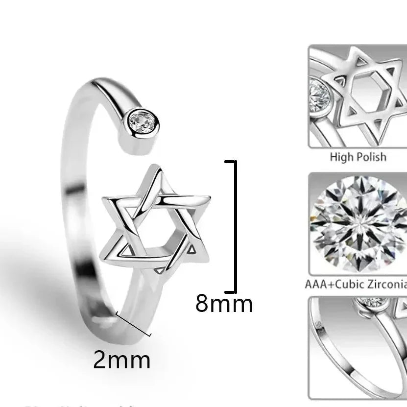 Anillo abierto para mujer con la <span data-glossary-id="StarOfDavid">Estrella de David</span> símbolo judío