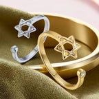 Anillo abierto para mujer con la <span data-glossary-id="StarOfDavid">Estrella de David</span> símbolo judío oro