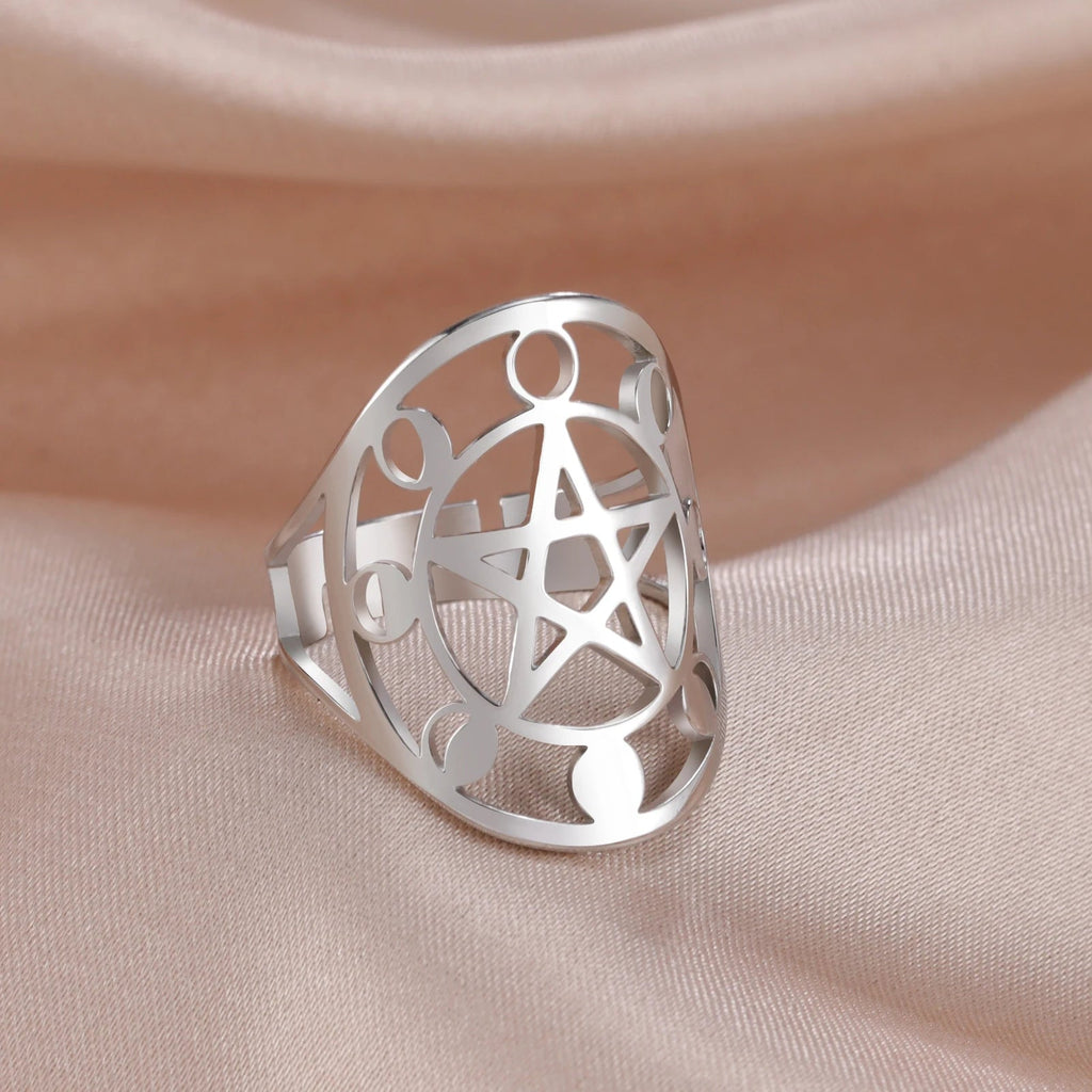 Anillo Pentáculo Hechicería Anillo Wicca plata