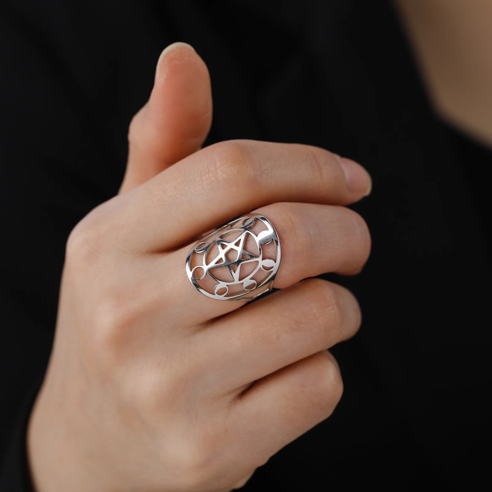 Anillo Pentáculo Hechicería Anillo Wicca plata