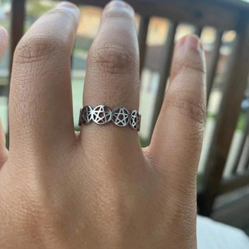 Anillo Pentáculo Brujería Mujer Anillo Wicca plata