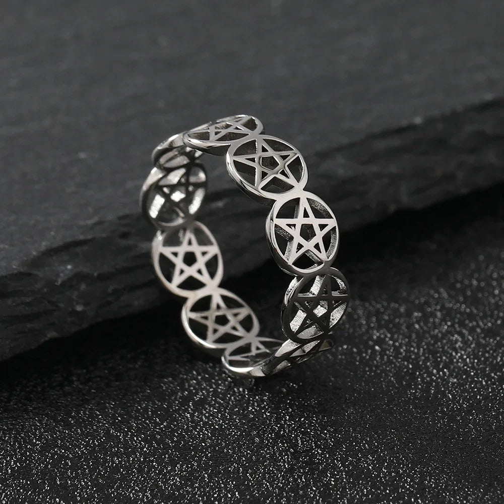 Anillo Pentáculo Brujería Mujer Anillo Wicca plata