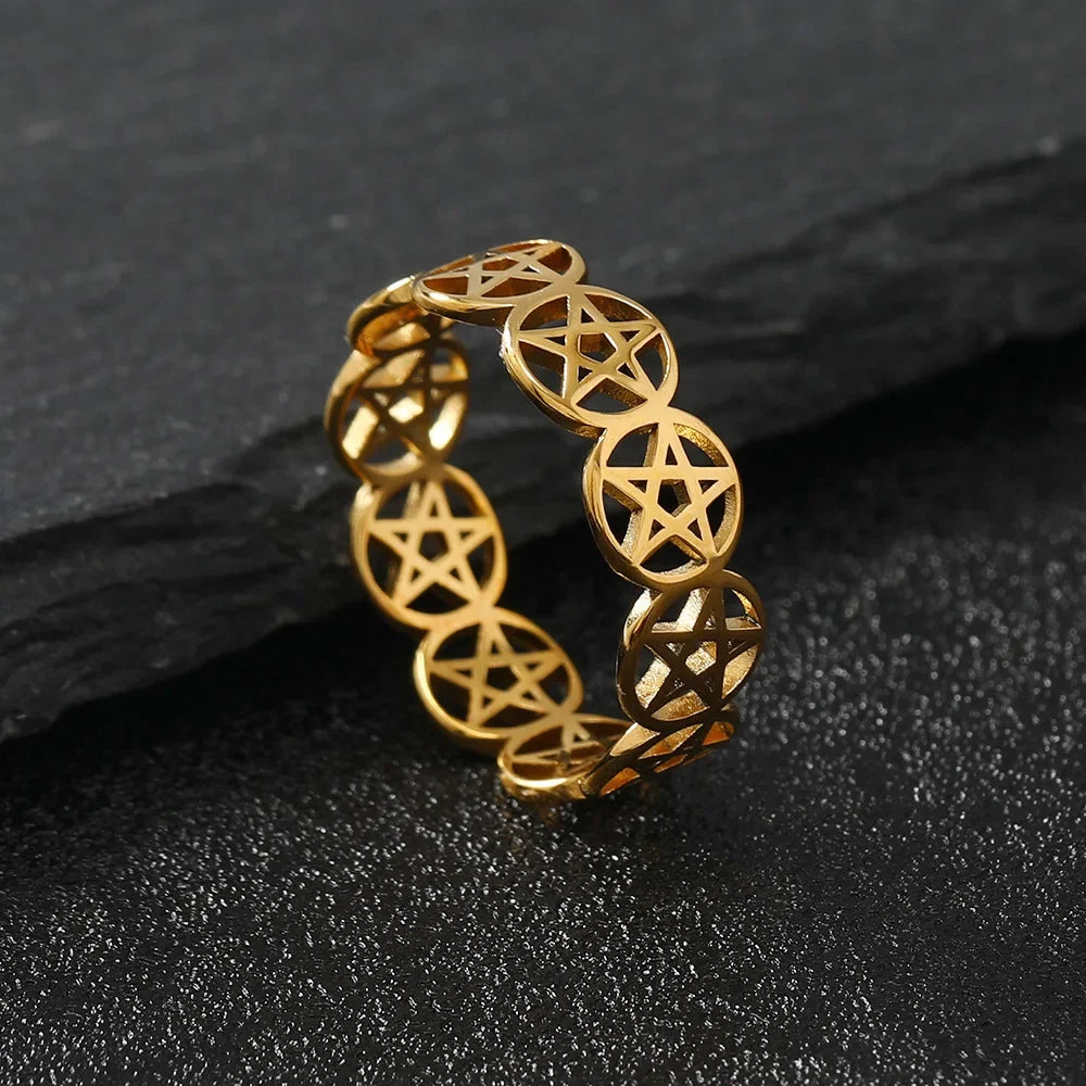 Anillo Pentáculo Brujería Mujer Anillo Wicca oro