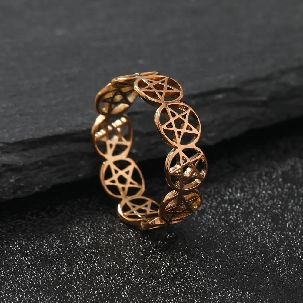 Anillo Pentáculo Brujería Mujer Anillo Wicca oro rosa