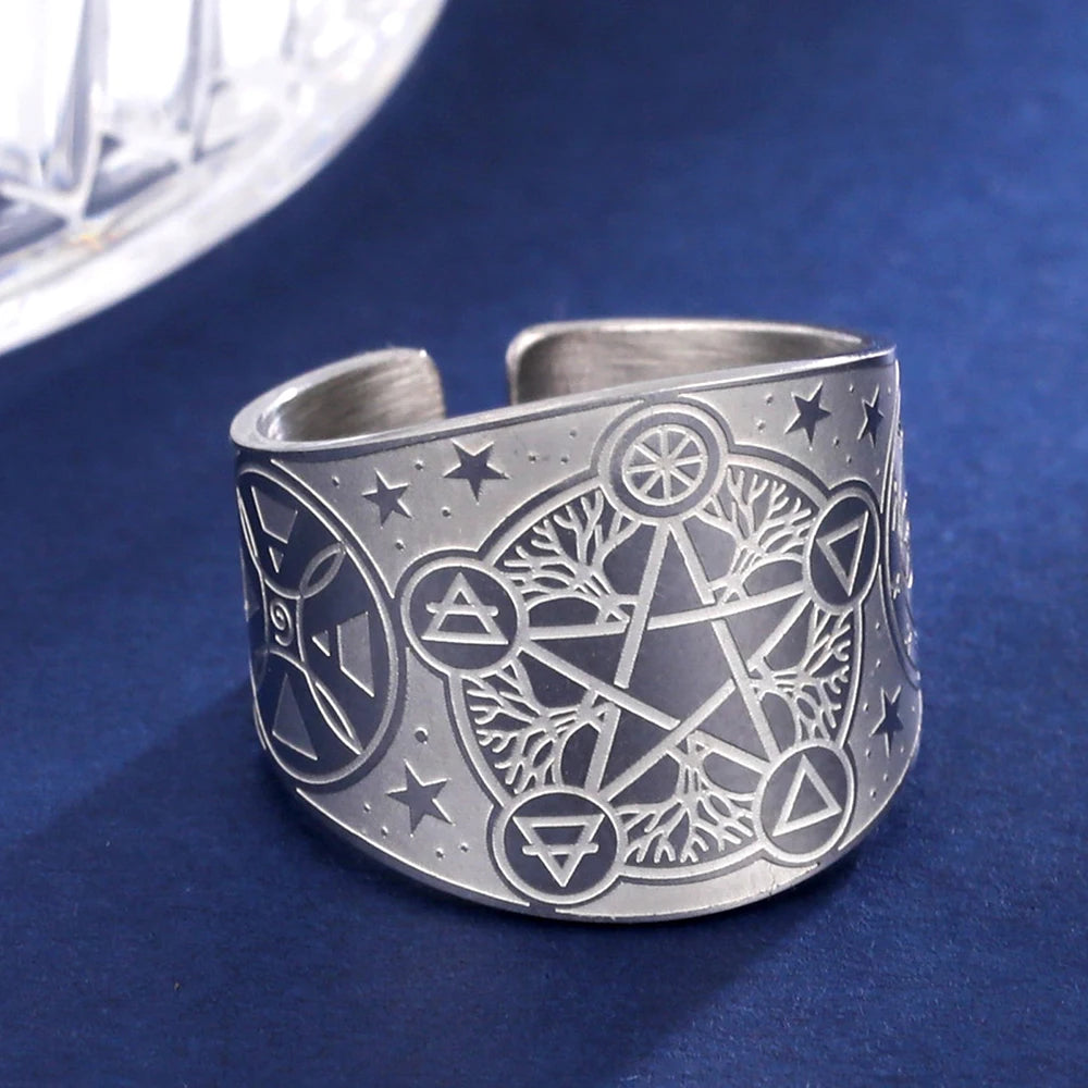Anillo Pentagrama Tetragrama Brujería Hechicería plata