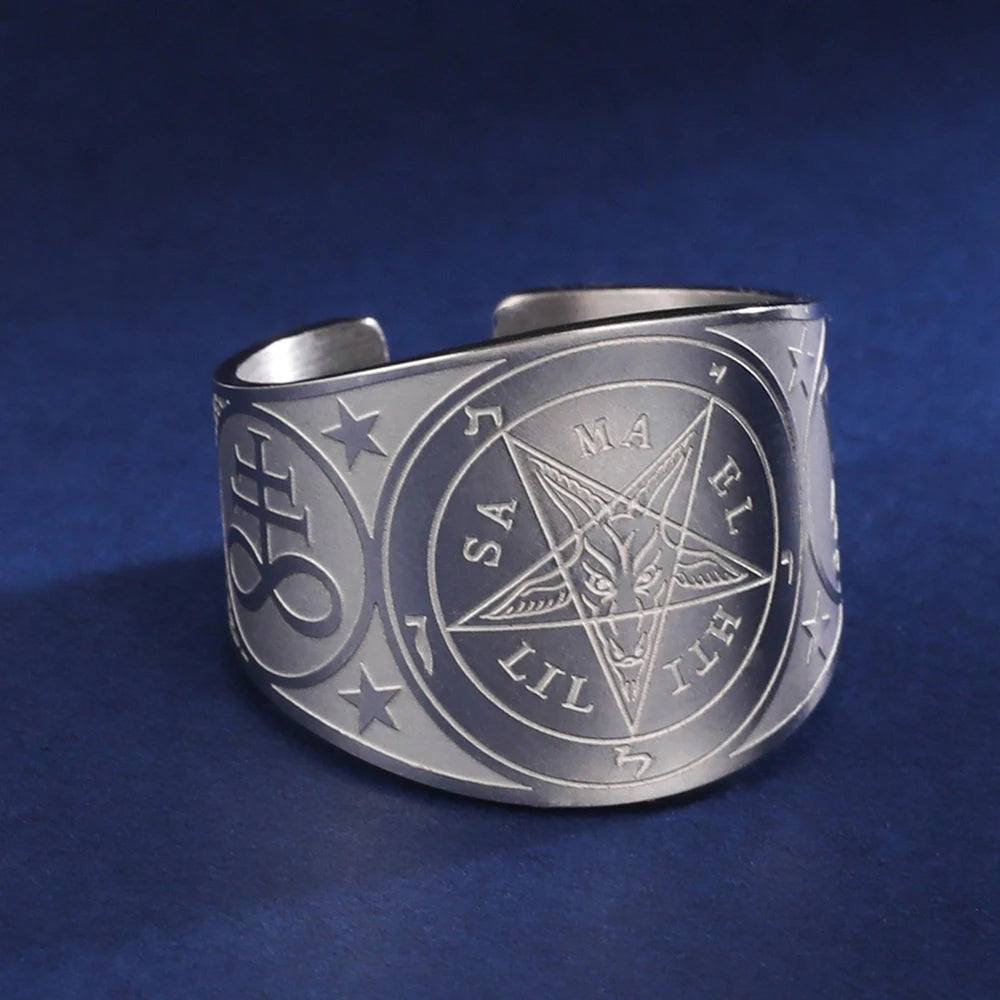 Anillo Pentagrama Tetragrama Brujería Hechicería plata