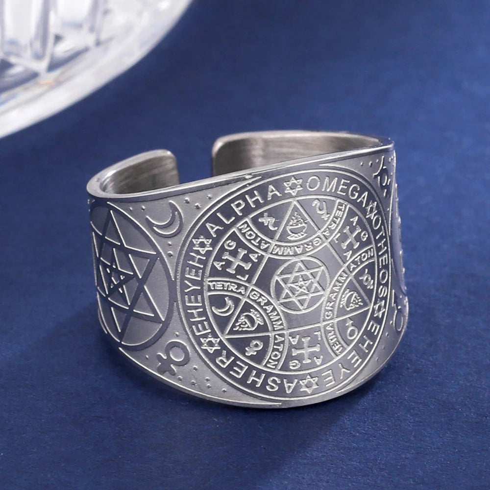 Anillo Pentagrama Tetragrama Brujería Hechicería plata