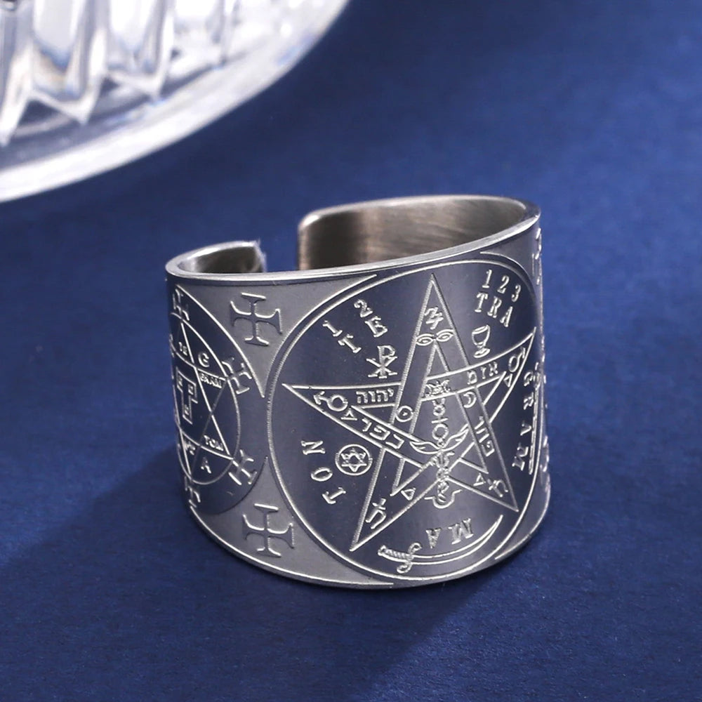 Anillo Pentagrama Tetragrama Brujería Hechicería plata