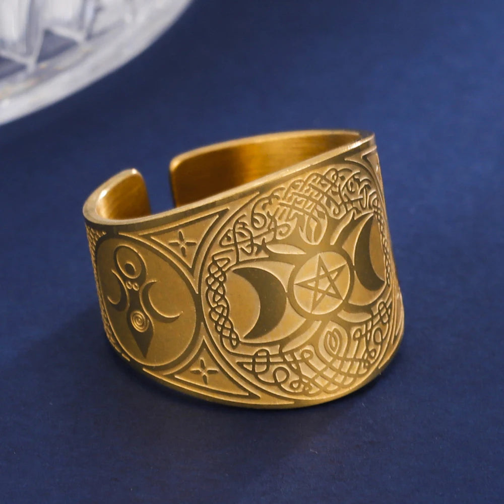 Anillo Pentagrama Tetragrama Brujería Hechicería oro