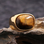 Anillo Piedra Ojo de Tigre Hombre Mujer oro