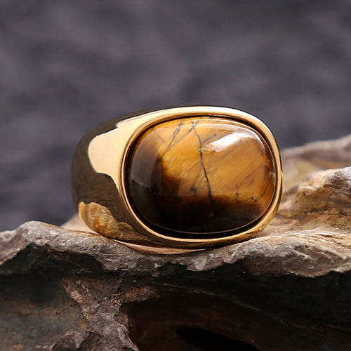 Anillo Piedra Ojo de Tigre Hombre Mujer oro