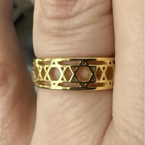 Anillo para mujer con <span data-glossary-id="">estrellas de David</span> símbolo judío oro