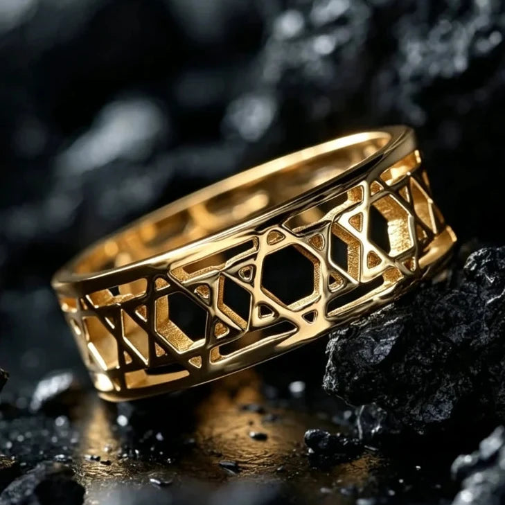 Anillo para mujer con <span data-glossary-id="">estrellas de David</span> símbolo judío oro