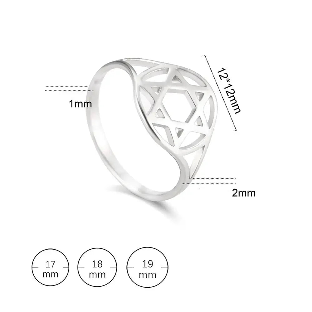 Anillo para mujer hueco con la <span data-glossary-id="star-of-david">estrella de David</span> símbolo judío plata