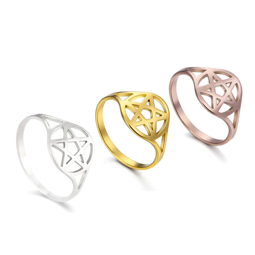 Anillo para mujer hueco con la <span data-glossary-id="star-of-david">estrella de David</span> símbolo judío oro