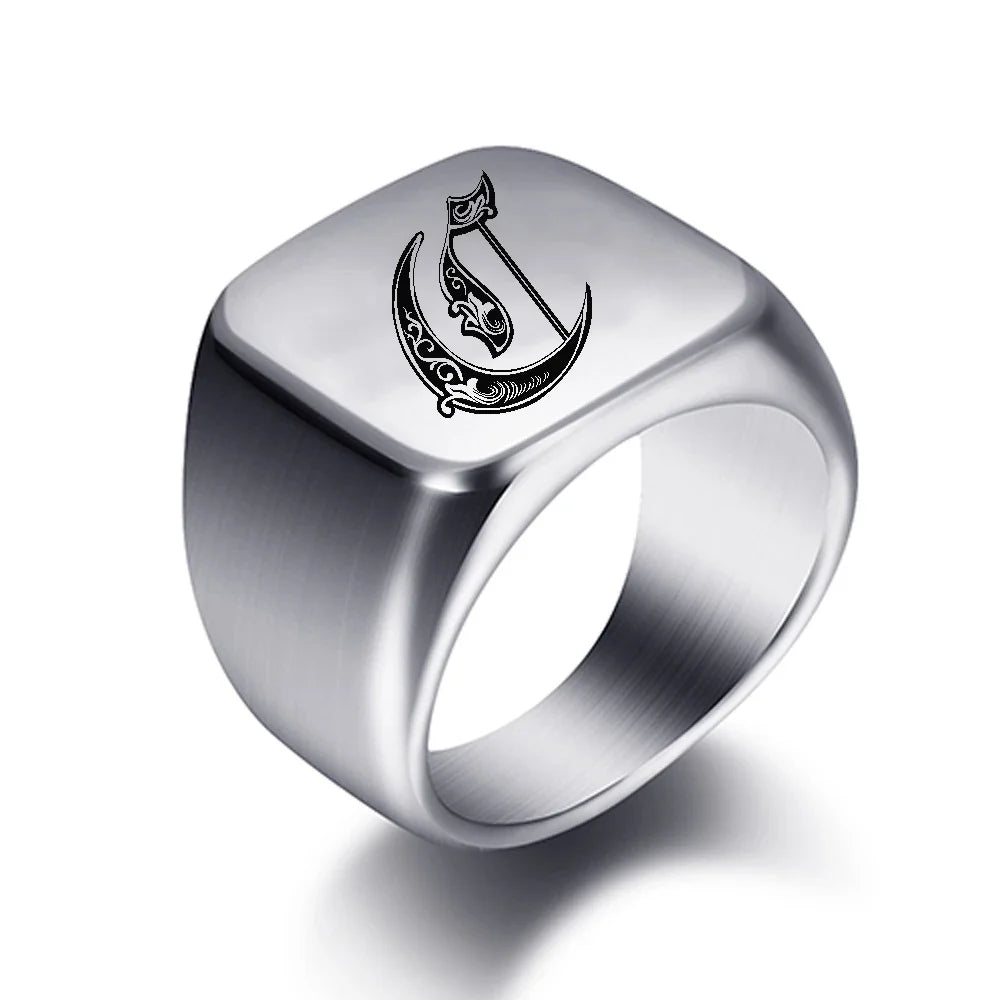 Anillo ancho para hombre inicial c