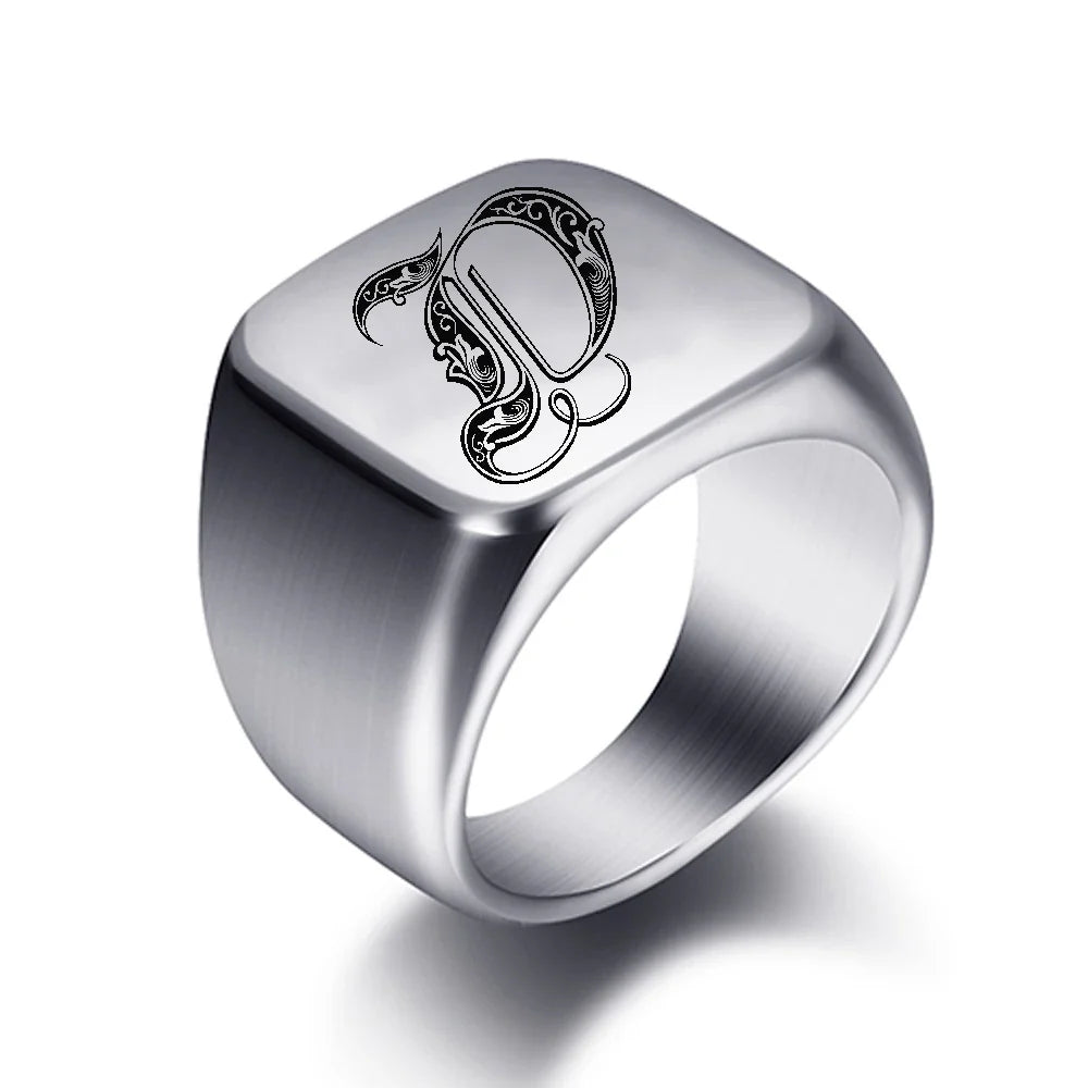 Anillo ancho para hombre inicial d