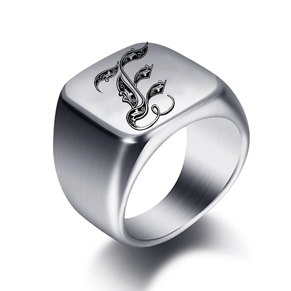 Anillo ancho para hombre inicial e
