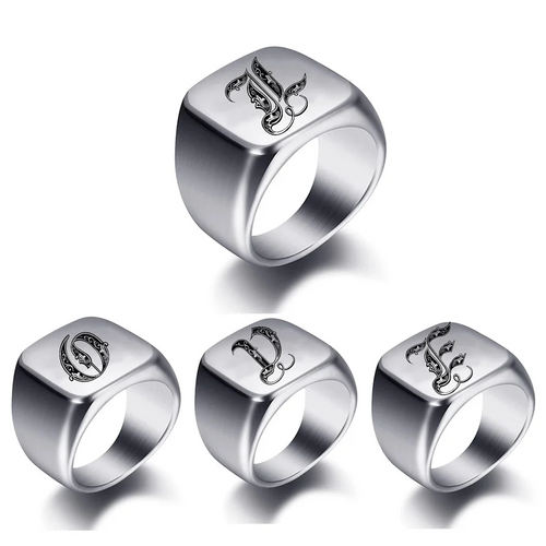 Anillo ancho para hombre inicial e