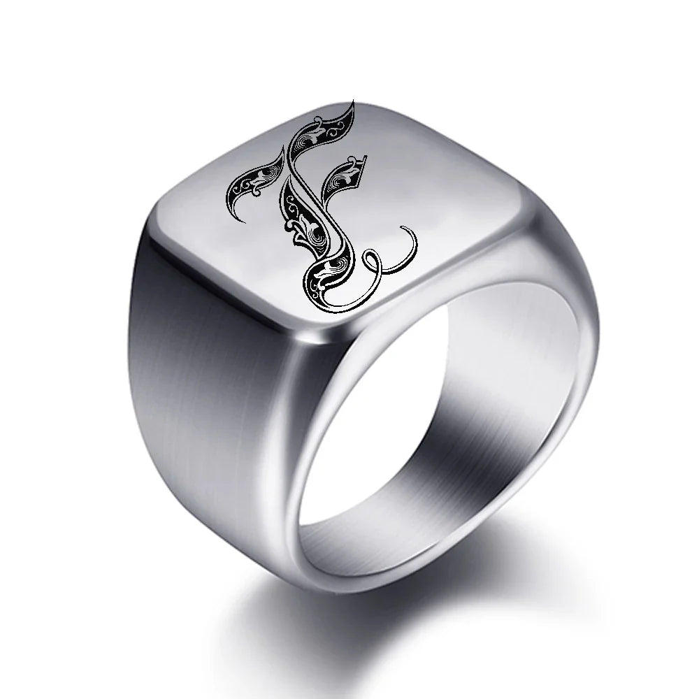 Anillo ancho para hombre inicial f