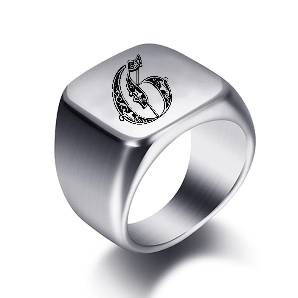 Anillo ancho para hombre inicial g