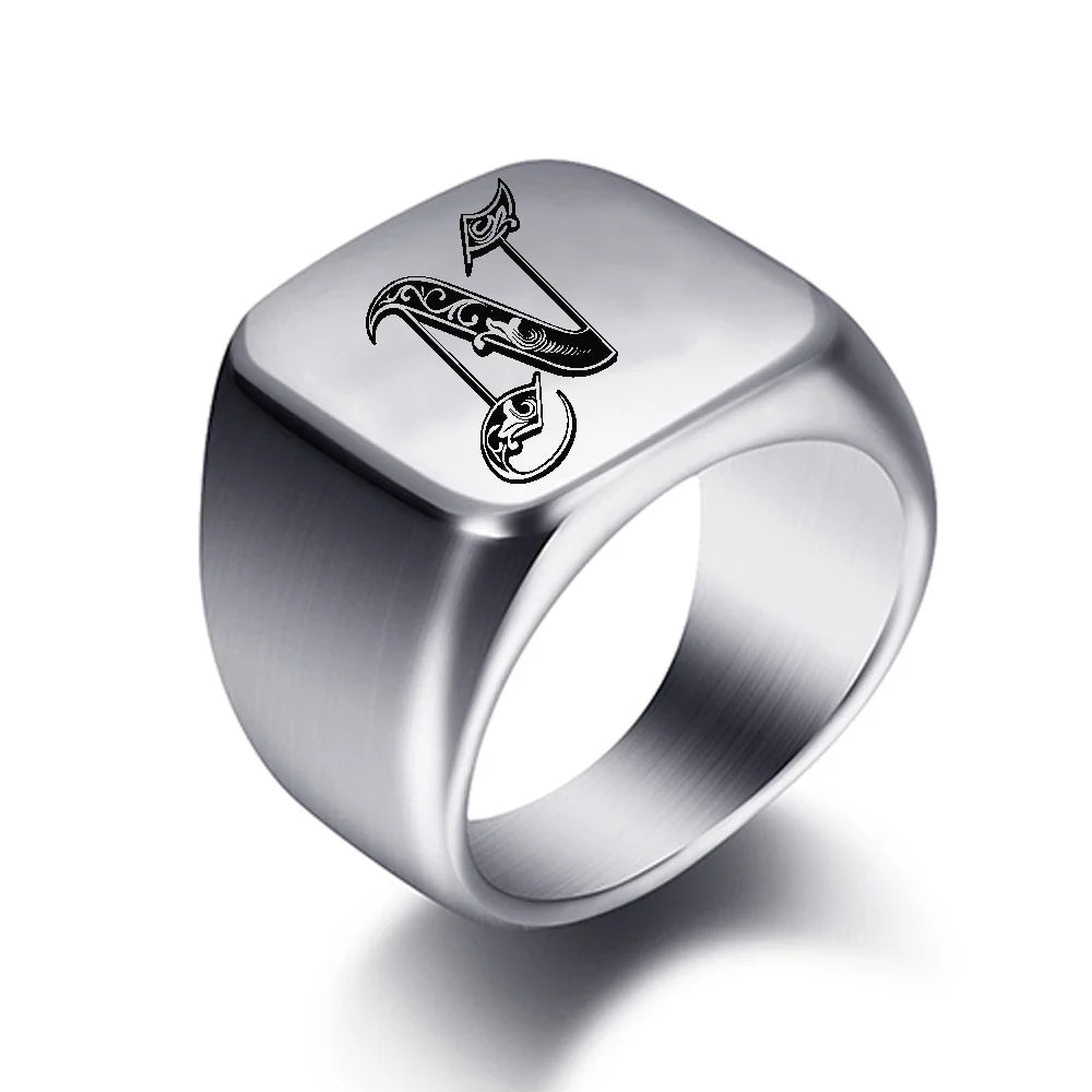Anillo ancho para hombre inicial n