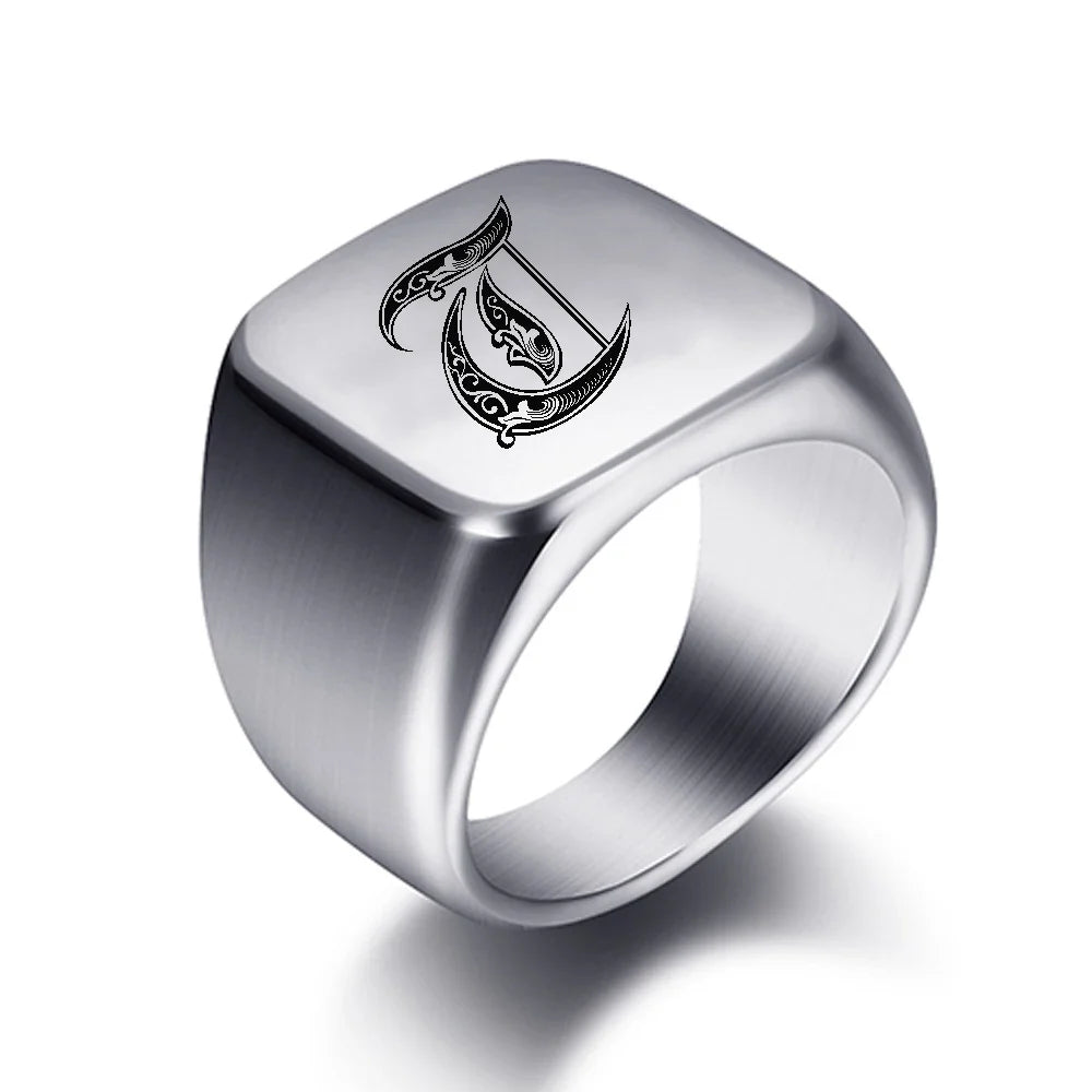 Anillo ancho para hombre inicial t