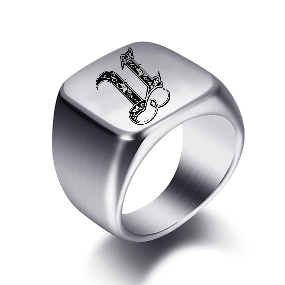 Anillo ancho para hombre inicial u