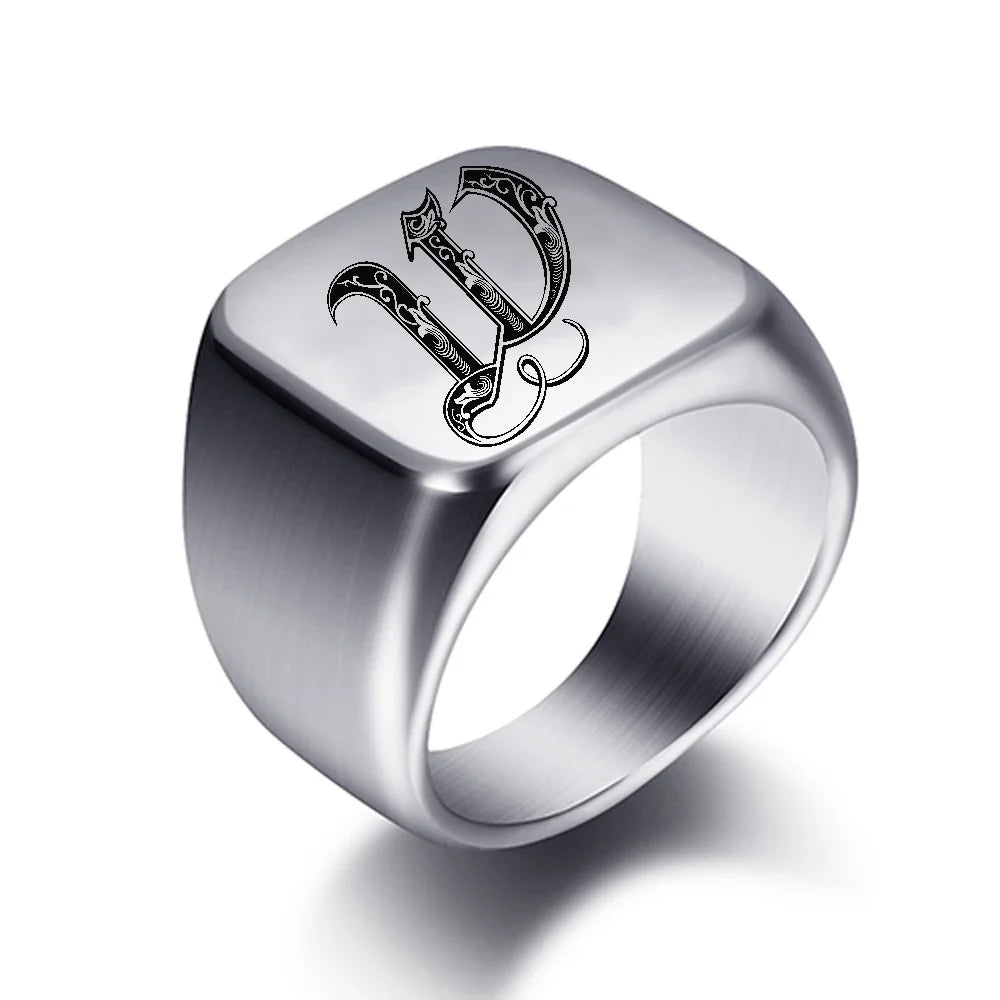 Anillo ancho para hombre inicial w