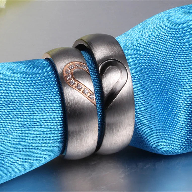 Anillo Prueba de Amor "I Love You" con Corazón Negro o Cristal negro