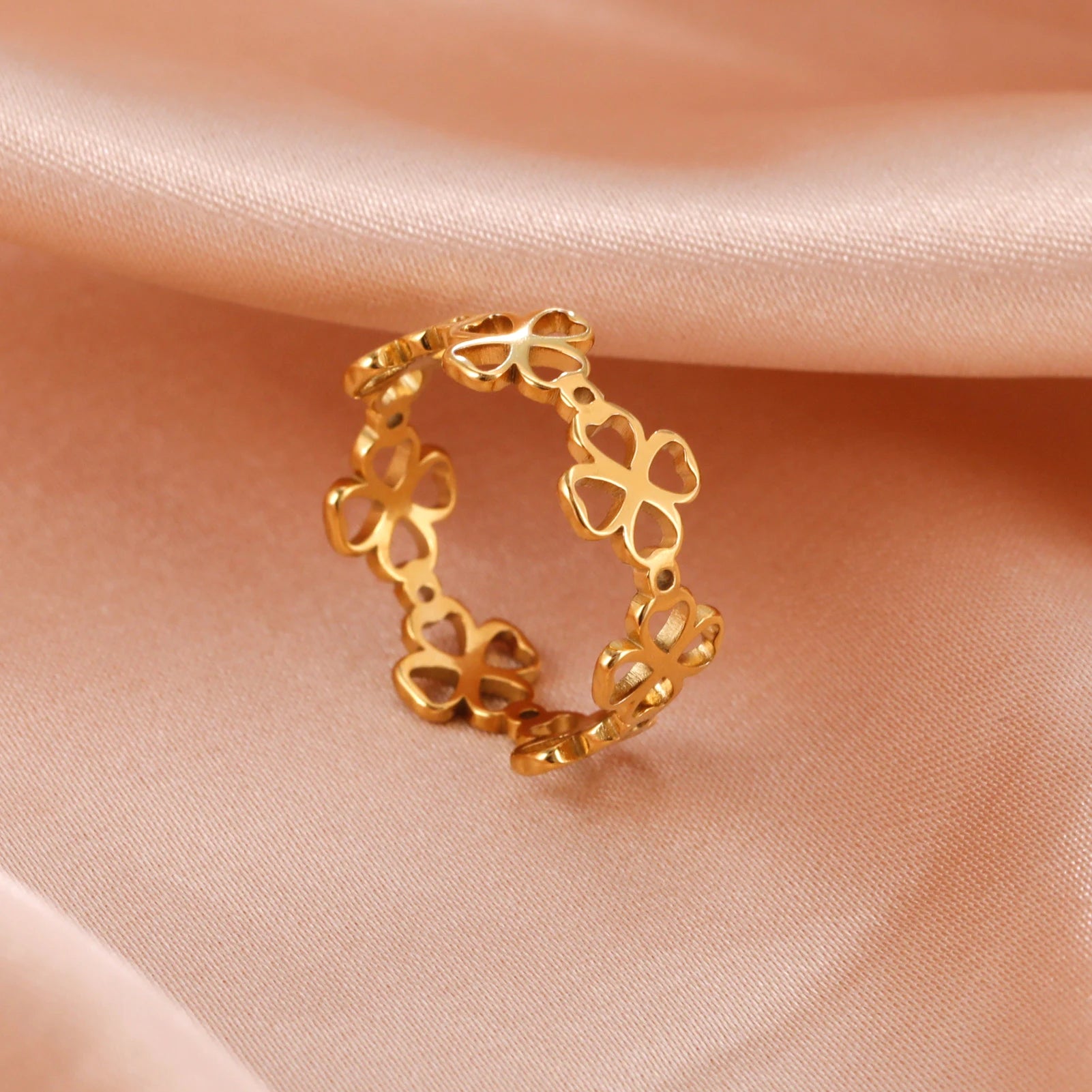 Anillo Retro con Tréboles de 4 Hojas para Mujer oro