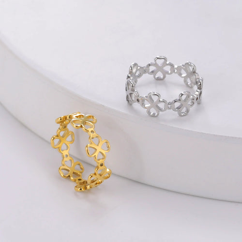 Anillo Retro con Tréboles de 4 Hojas para Mujer oro