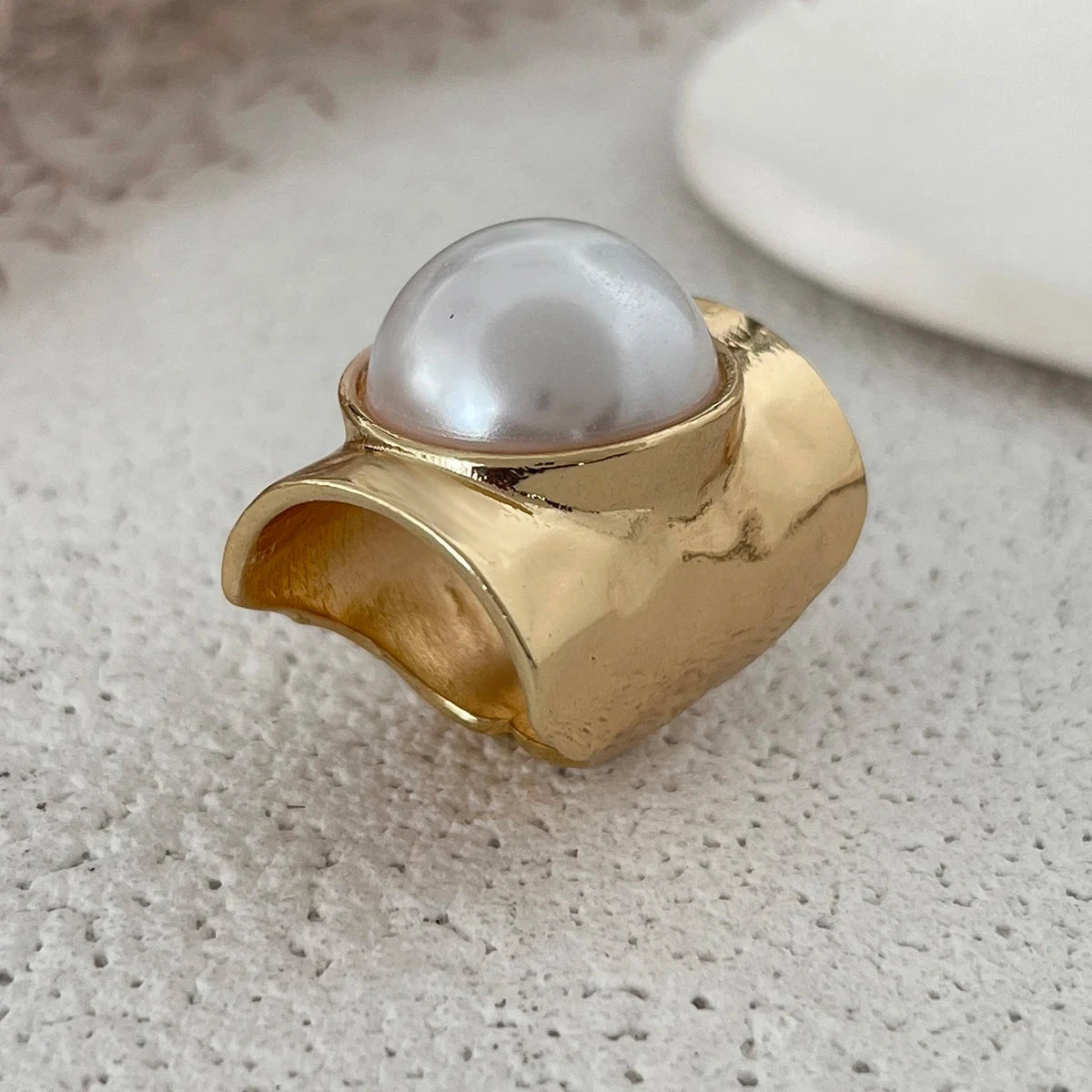 Anillo Retro Mujer con Perla oro
