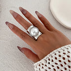 Anillo Retro Mujer con Perla plata