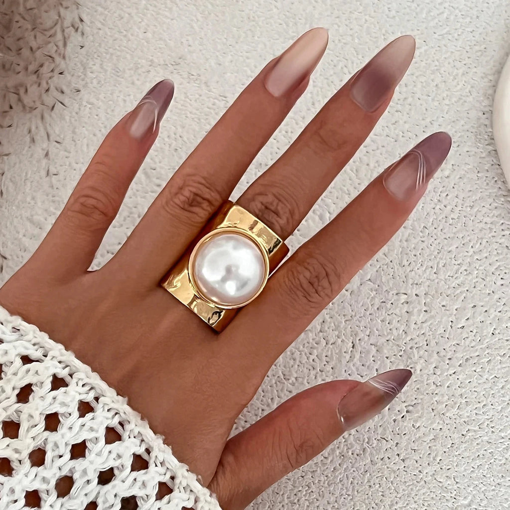 Anillo Retro Mujer con Perla oro