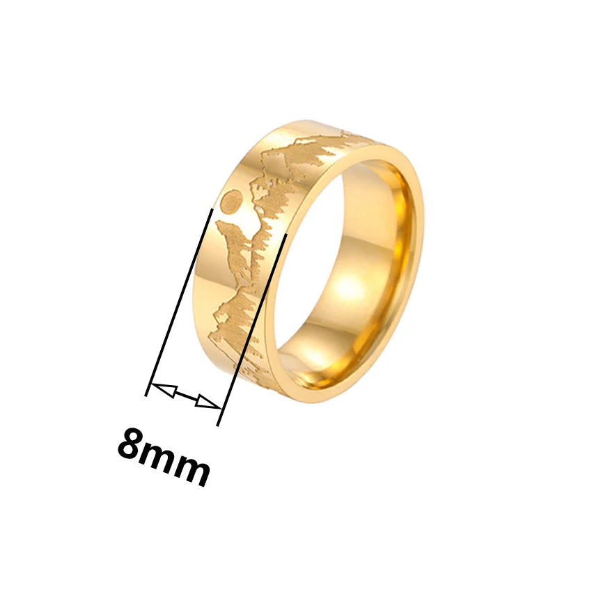 Anillo Retro Montañas León y Sol