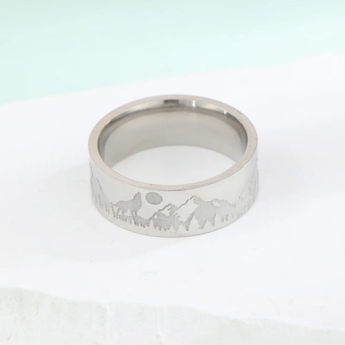 Anillo Retro Montañas León y Sol plata