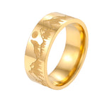 Anillo Retro Montañas León y Sol oro