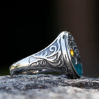 Anillo redondo árbol de la vida con cristal amarillo
