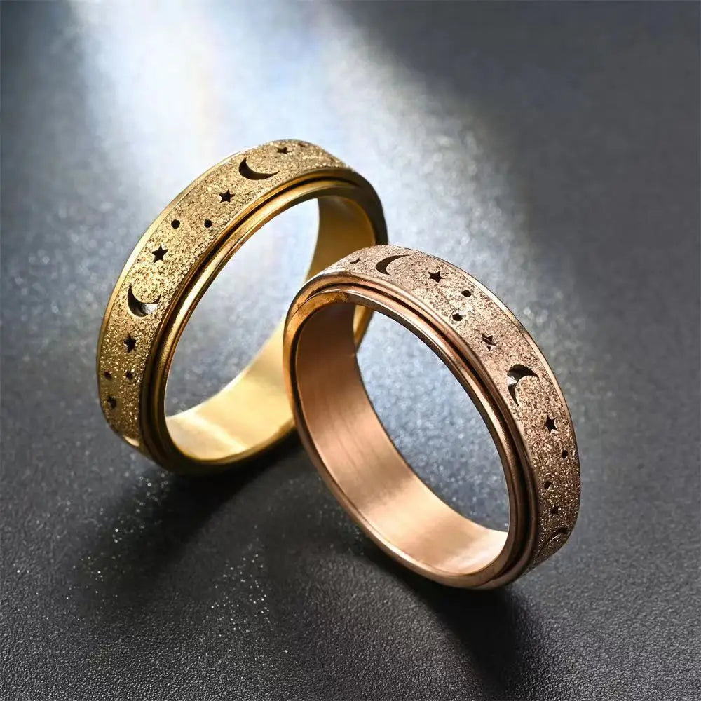 Anillo giratorio con lunas crecientes para hombre oro rosa
